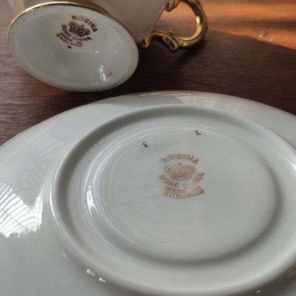 Rosina Gilt Tea Cup, England Gold Gilded Pink Roses, VTG Bone China - Picture 14 of 14